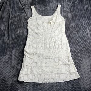 J.R. Nites by Carol Lin Vintage Cream Sleeveless Lace Tiered Mini Dress Size 12